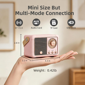 Haut-parleur sans fil rétro, <span class=keywords><strong>radio</strong></span> vintage BT 5.0, mini haut-parleur portable, son stéréo HD pour la maison, la cuisine, le bureau, décoration - Product Image 3