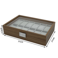 Boîte de rangement pour montres en bois antique rétro, état impeccable, 12 emplacements, séries 3, 6, 10, 12, collection assortie avec couvercle en verre, pour collectionneurs, cadeau