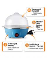 Cuiseur Vapeur Électrique en Plastique HEIGUAN 350W, Simple Couche, 7 Œufs, Silencieux, Usage Domestique, Classe Énergétique Efficace, Rapide et Automatique