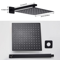 Pommeau de douche carré noir mat effet pluie 8, 10, 12 pouces, ultra-mince, avec bras de douche pour hôtels et projets (vente en gros)