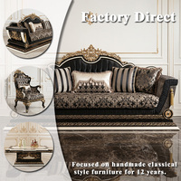 Ensemble de canapés de style turc de luxe, canapé en bois sculpté noir et or doré avec table basse pour la décoration intérieure de villas royales et palais