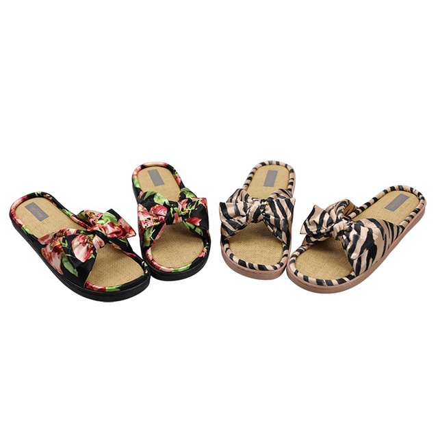 2020 New Design Summer Breathable Soft Memory Foam Linen Indoor House Slippers for Women