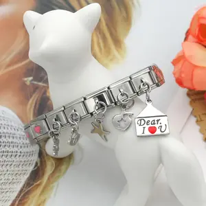 Hapiship 9mm de ancho nuevo Original Daisy I <span class=keywords><strong>Love</strong></span> You corazón flor italiano encanto pulsera de acero inoxidable fabricación de joyas DJ047 - Product Image 3