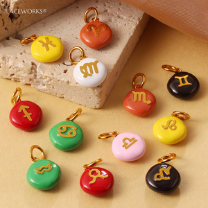Amuleto de Caramelo del Zodiaco |   Colgante del Zodiaco de Acero Inoxidable con Baño de Oro PVD de 18K y Esmalte Colorido |   Impermeable, Hipoalergénico y Resistente al Deslustre - Product Image 5