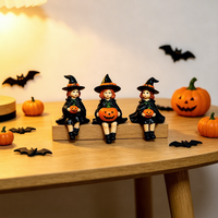 Ensemble de trois figurines de sorcières et citrouilles pour la nuit d'Halloween, accessoires de décoration DIY, mini décorations de table pour les fêtes