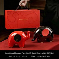 Ensemble de figurines d'éléphants en céramique modernes, statues d'animaux rouges et noires avec accents dorés, décoration d'intérieur, cadeau d'entreprise
