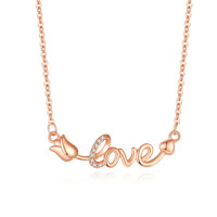 Kalung Liontin Wanita Cantik Desain Motif Bunga 'Hati Pemberani' Bertema Mawar Hadiah untuk Wanita Grosir Lapis Emas Rose Gold