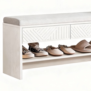 モダンな白いエントリーウェイベンチ靴収納ベンチクッション付き引き出し<span class=keywords><strong>2</strong></span>室オープン棚 - Product Image 2