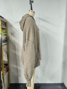 Suéter de punto de lana de color liso con capucha, holgado, de longitud media, manga larga, con botones semiabiertos, moda femenina - Product Image 4