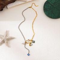 Collier patchwork créatif étoile-lune en acier au titane à la mode pour femmes