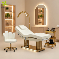 Table de soin électrique à 4 moteurs, réglable, pour soins du visage, spa, massage, extensions de cils, tatouage, mobilier de salon de luxe, or moderne, LED