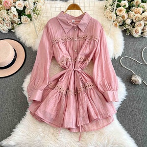 Fall New Shirt Dress Slim Lace <b>Lantern</b> Sleeve Short <b>Mini</b> Casual Dresses - Product Image 6