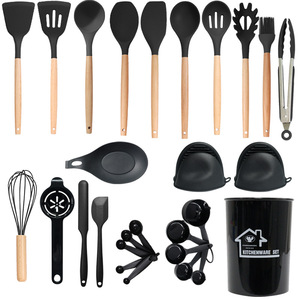 Ensemble <span class=keywords><strong>de</strong></span> 28 <span class=keywords><strong>ustensiles</strong></span> <span class=keywords><strong>de</strong></span> <span class=keywords><strong>cuisine</strong></span> en silicone avec manches en bois antiadhésifs et support <span class=keywords><strong>de</strong></span> rangement pour la <span class=keywords><strong>cuisine</strong></span> - Product Image 3