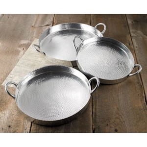 HMS di alta qualità grande antico rotondo capesante vassoio da portata acciaio martellato e ottone cibo vassoio - Product Image 5