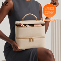 Sac de rangement pour vernis à ongles LZ Custom Canvas, double couche, portable, pour cosmétiques, capacité de 30 flacons avec compartiment pour lampe UV