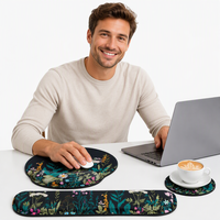 Ensemble de tapis de souris en mousse à mémoire de forme à motif floral, support ergonomique pour le poignet, repose-clavier, tapis de tasse, accessoires de bureau rectangulaires