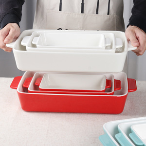 Plateau créatif en céramique à double oreille plateau à manger pour la maison vaisselle plateau de <span class=keywords><strong>cuisson</strong></span>/ustensiles de <span class=keywords><strong>cuisson</strong></span> en céramique/coffre-fort pour micro-ondes, <span class=keywords><strong>four</strong></span> - Product Image 2