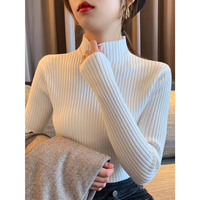 Femmes décontracté à rayures larges couleur unie semi-col roulé pull chaud à manches longues automne hiver haut nouveau tricot filles pull