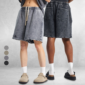 Batik Washed Street Casual Shorts Hommes 100% Coton 400g Vintage Sport Taille élastique ample avec poches Stone Fade - Product Image 3