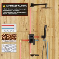 Ensemble de robinet mural pour système de douche pour salle de bain avec pommeau de douche pluie haute pression 10 ''et pommeau de douche à main