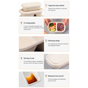 Caja de almuerzo de pulpa desechable Biodegradable ecológica, contenedor de comida de caña de azúcar para llevar - Product Image 2