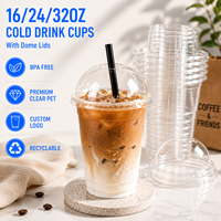 Gobelet jetable transparent en PET avec logo personnalisé pour boissons froides, café glacé, bubble tea, avec couvercle