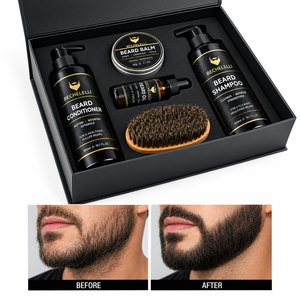 Kit de Soins de la Barbe <span class=keywords><strong>Bio</strong></span> Marque Blanche : Shampoing, Après-Shampoing et Baume Hydratants – <span class=keywords><strong>Coffret</strong></span> Cadeau de Toilettage Naturel pour Hommes - Product Image 1
