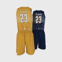 Maillot de basketball réversible personnalisé imprimé bleu-jaune 180 GSM, sublimé double face, anti-humidité et respirant, ensemble uniforme