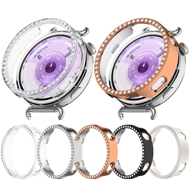 For Huawei Watch GT6 41mm Hard Edge Protector Cover Luxury Single Row Diamond Hollow PC Watch Protective Case