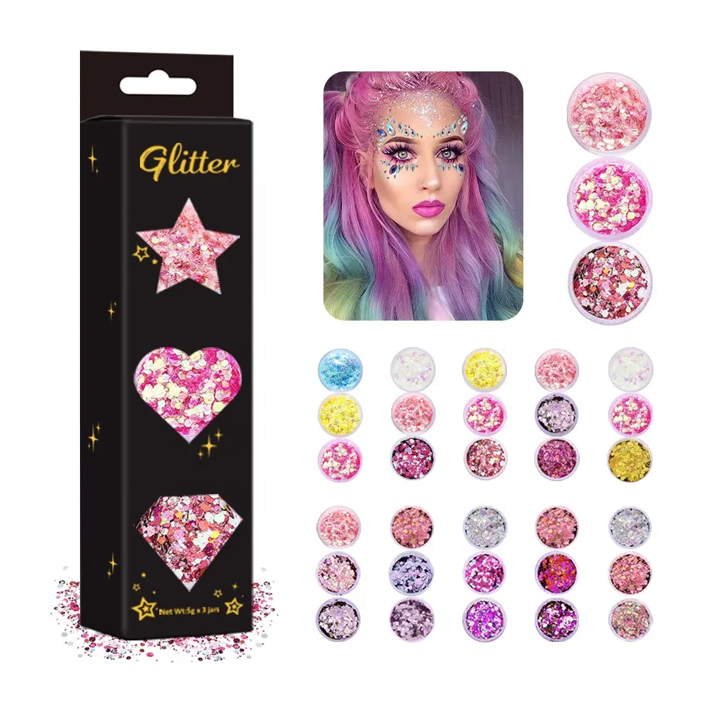 Hot Sale Pink Color Polyester Eye Nail Glitter Festival Cosmetic Glitter Holographic Face Body Chunky Glitter