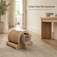 USMILEPET Maison pour chat en chêne naturel, lit pour chat, griffoir en carton, tunnel pour chat, lit combiné, grotte pour chat, pour chaton d'intérieur