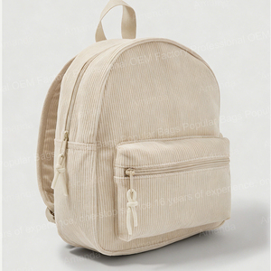 Sac à dos scolaire en velours côtelé pour garçons et filles, mignon, avec fermeture éclair, design rayé simple, pour collège, adolescents et enfants - Product Image 2