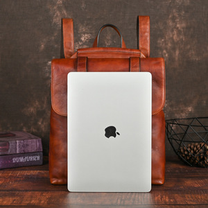 Hand Rubbed Vegetable Tanned Leather <b>Backpack</b> Top Grain Cowhide 20L Unisex Laptop <b>Compartment</b> Vintage Style For Students And - Product Image 2