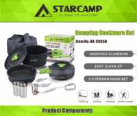 STARCAMP Batterie de cuisine d'extérieur 11 en 1 en aluminium Kit de vaisselle de pique-nique et de camping 11 pièces et couverts pour la cuisine et la salle à manger
