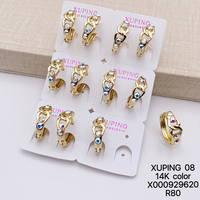 Joyería XUPING al por Mayor, Aros Pequeños de Moda con Circonita Cúbica Sintética Chapada en Oro de 14K y Piedras de Colores para Mujer