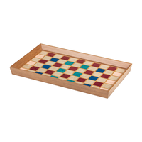 Plateau de service en bois de noyer massif fait à la main et desserts à café colorés, plateau de serveur à motifs linéaires et à carreaux