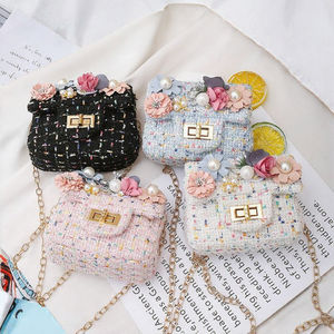 Tas Anak Perempuan Anti Air Model Terbaru, Tas Selempang Putri Mutiara Tweed Lucu, Tas Tangan Motif Bunga Gaya Musim Panas untuk Anak Perempuan - Product Image 3
