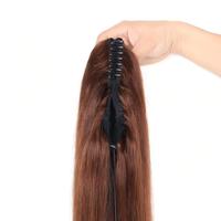 Queue de cheval en cheveux humains brésiliens lisses avec pince à griffes, extension de queue de cheval naturelle pour femmes, douce et soyeuse