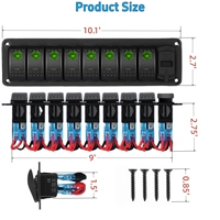 Panel Saklar Rocker 8 Gang Aluminium dengan Soket Charger Mobil USB PD & QC3.0, Voltmeter, Saklar Toggle Heavy Duty untuk Kapal, RV, Truk
