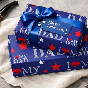 I Love My Dad Gift <b>Wrapping</b> <b>Paper</b> 17 Inch X 16.5 Feet Blue Father's Day Wrap Recyclable Double Side - Product Image 3