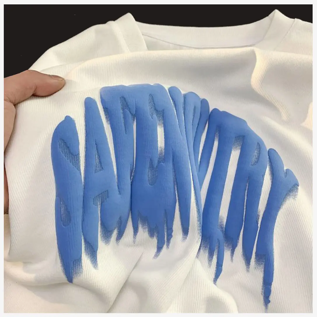 Camiseta com estampa de sopro de espuma 3D personalizada para homens, camiseta de algodão com logotipo 250 G/M Supima de manga curta