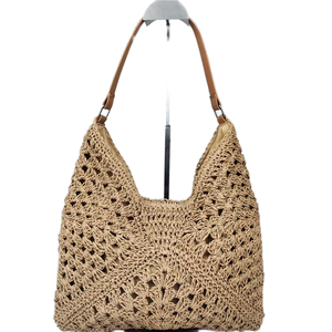 Bolso Tote Casual de Gran Capacidad con Dos Asas, Cierre Abierto, Forro de Poliéster, Moda, Cuerda de Papel Tejida, Paja - Product Image 2