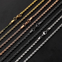 Chaîne en corde torsadée en acier inoxydable 2mm-8mm style Hip-hop, collier électroplaqué inaltérable, unisexe, usage quotidien, vente en gros