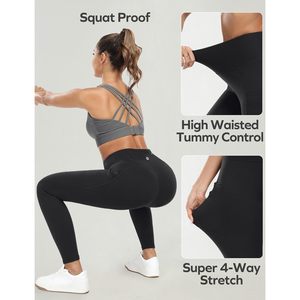 Leggings FOXA con 5 bolsillos, pantalones de yoga de cintura alta con control de abdomen para mujer, para entrenamiento y correr, 25 27 pulgadas - Product Image 2