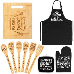 Festa della mamma regalo Set tagliere cucchiai di legno grembiule forno-idee regalo di compleanno per mamme e figlie per cucinare - Product Image 1