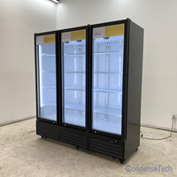 Congélateur vertical à trois portes vitrées, refroidissement par air, dégivrage automatique, éclairage LED, 1500L, supermarché