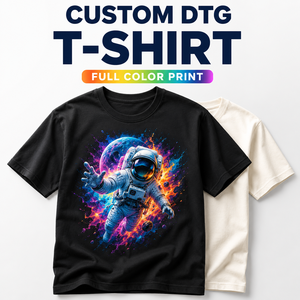 Custom DTG Astronaut Graphic T-Shirt 100% Cotton 180GSM Heavyweight Full Color Print Streetwear Unisex OEM ODM Casual Tee - Product Image 1