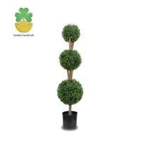 Arbre Topiaire Artificiel de 122 cm, Triple Sphère à 3 Boules, Feuillage Synthétique en PE, Design Luxe, Tronc en Bois Naturel Écologique pour Intérieur