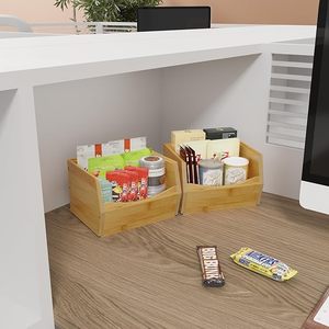 2 pezzi di bambù del bancone della <span class=keywords><strong>cucina</strong></span> scaffale di stoccaggio anteriore apertura impilata scatola di immagazzinaggio cibo secco spezie caffè tè armadietto organizzatore - Product Image 5