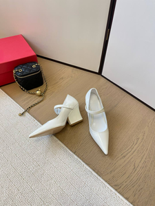 Zapatos de Tacón Alto Mary Jane con Punta en Pico y Tacón de Aguja, de Cuero Lacado, con Cierre de Hebilla, Tacón Cuadrado Retro, de Cuero Genuino, para Boda - Product Image 2